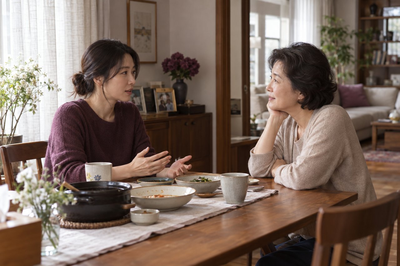 연애 질문 자꾸 하는 가족에게 부담스럽지 않게 선 긋기 — AI 연출 이미지